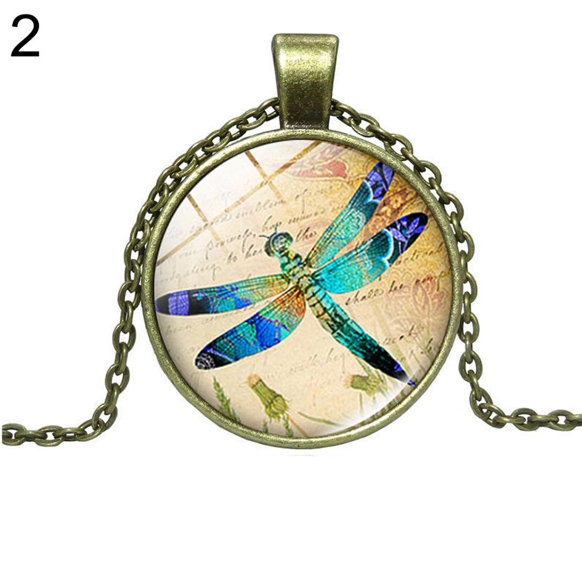 Vintage Dragonfly Glass Faux Cabochon Pendant Women Jewelry Necklace/Keychain