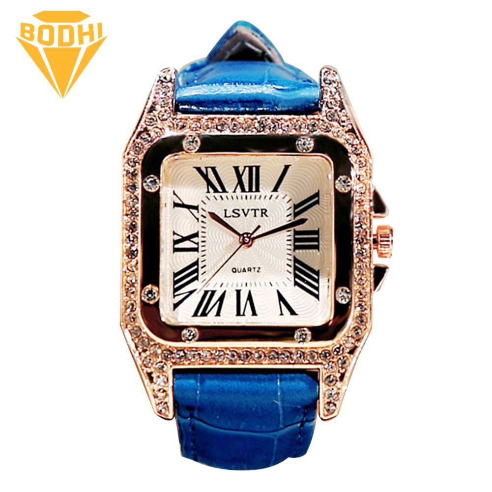 BODHI Women Square Dial Roman Numbers Faux Leather Strap Quartz Analog Wrist Watch