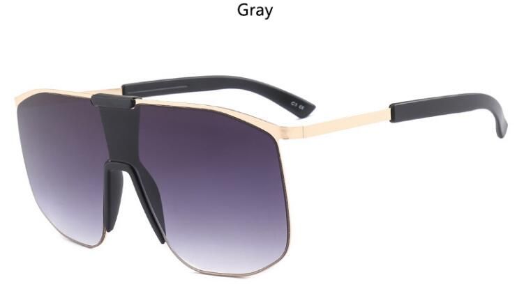 grayOversize Square Sunglasses Women Luxury One Lens Mirror Rimless Eyewear Men Shades Flat Top Blue Sunglasses Metal Frame UV400