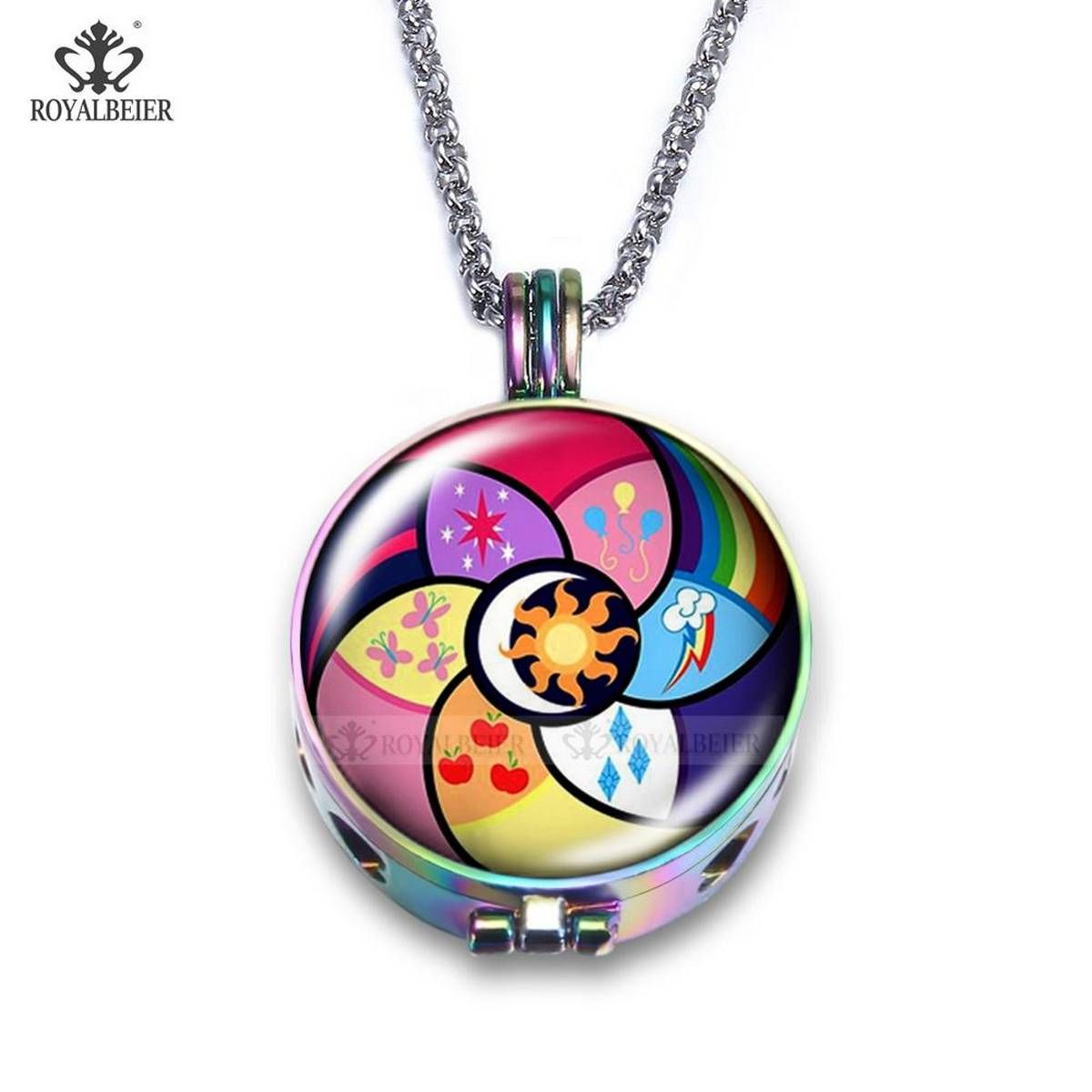 ROYALBEIER New Colorful Aromatherapy Necklace Vintage Essential Oil Diffuser Steel Necklace Perfume Lockets Pendants