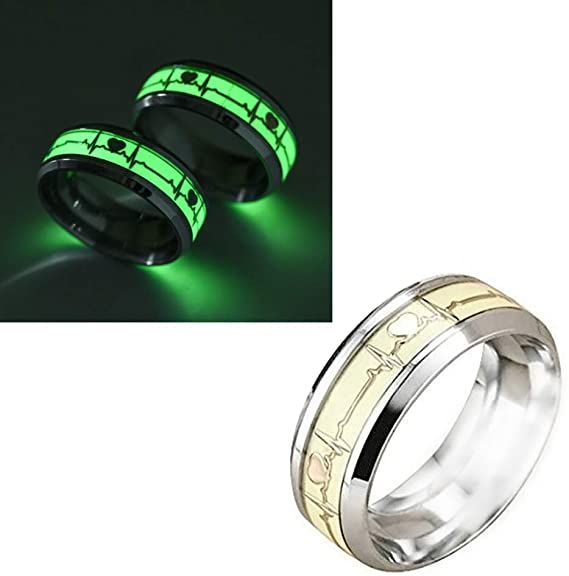 Holibanna Heartbeat Luminous Ring Glow Titanium Ring Carbide Glowing Jewelry Promise Wedding for couple ring