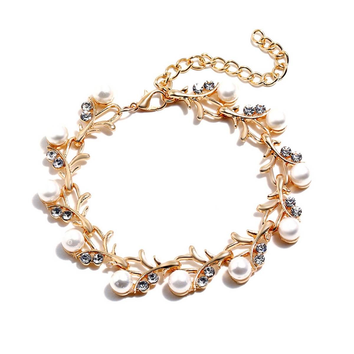 Elegant Faux Pearl Rhinestone Necklace Earrings Bracelet Bridal Jewelry Gift
