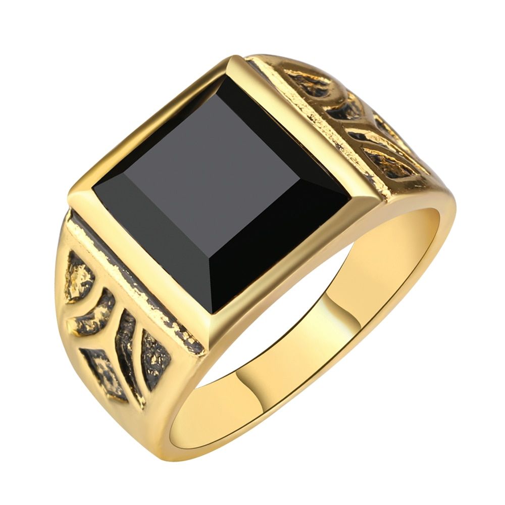 Kinel Fashion Dubai Gold Color Zircon Men Ring Wedding Paty Accessories Punk Black Ring Vintage Jewelry Wholesale 2020 New