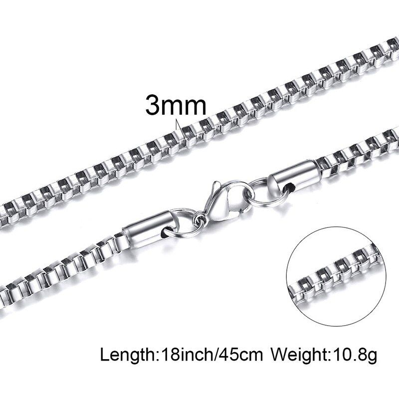 SILVERLY SQUARE BOX LINK AND INGOT CHAIN NECKLACE FOR MEN STAINLESS STEEL CHOKER WITH 21-24 INCHES (2.1MM-5MM WIDE)