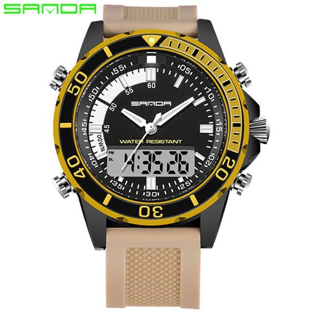 SANDA sport diving LED display men's watch fashion sports high-quality rubber strap men's digital watch. Men's gift