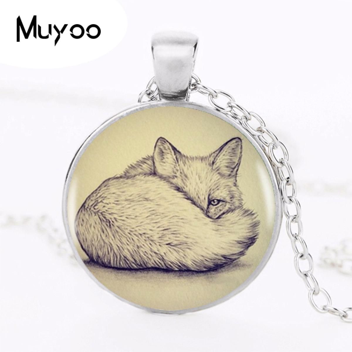 2017 Fox Pendant Choker Statement Round Necklace For Women Dress Accessories Glass Dome Jewelry Handmade Accessory HZ1