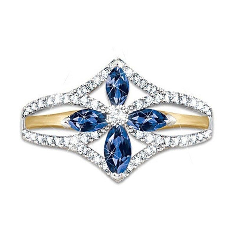 Mariage Wedding Cross Rings for Women Fashion Blue Crystal Zircon Engagement Rings White Gold&Yellow Gold Color Wedding Jewelry