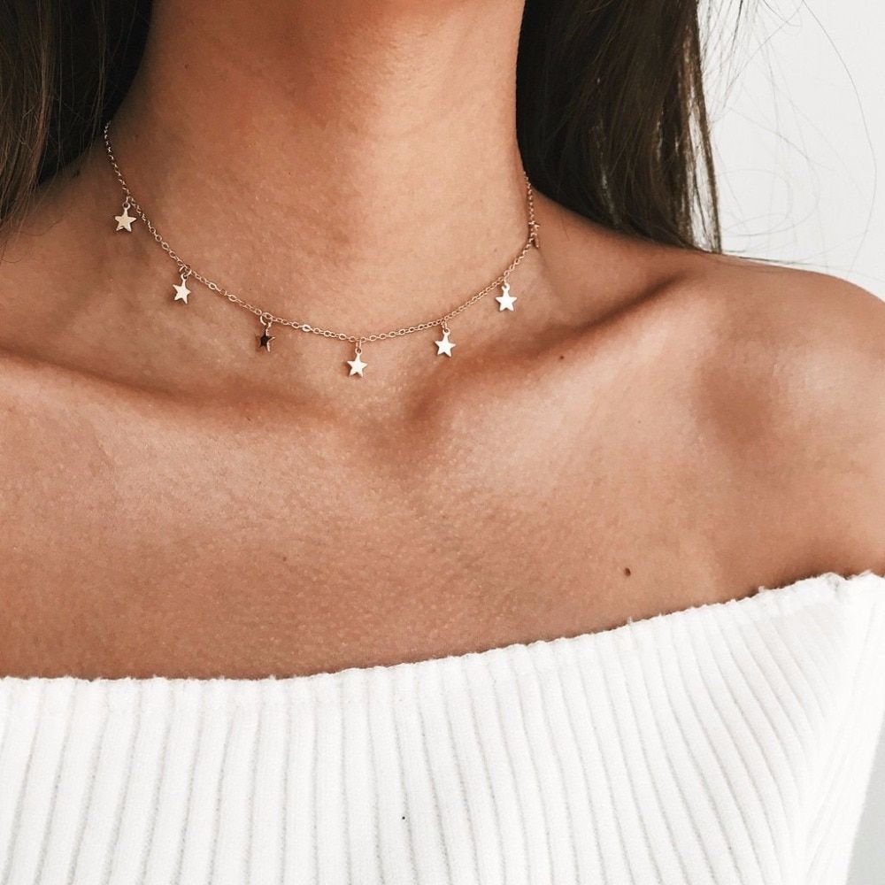 Chocker Star Pendant Necklace Fashion Female Simple Ladies Pentagon-Star For Women Jewelry Gifts