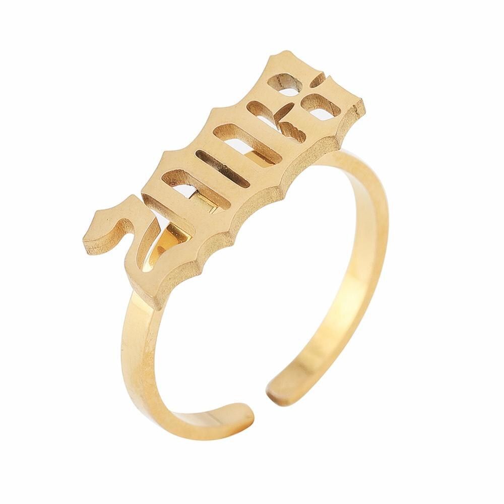 Minimalism Old English Number Rings For Women Wedding Jewelry Stainless Steel Stackable Year Ring Best Friend Gifts Bague Femme