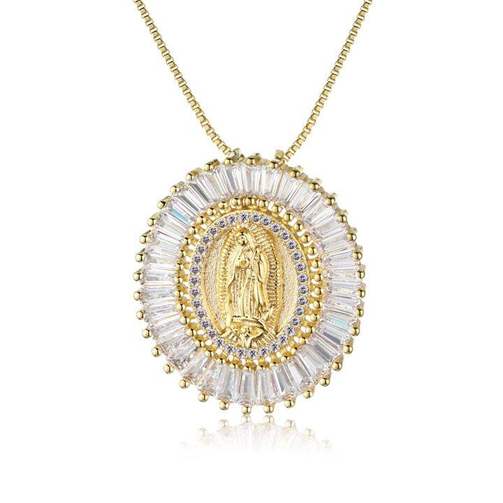 Charms Colar Zircon Pendant Necklace for Mother Gifts Virgin Mary Necklace Women Statement Sweater Chain Religious Jewelry CN004