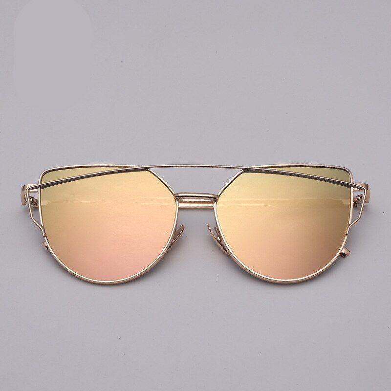 glod pink2LeonLion 2019 Mirror Cateye Sunglasses Women Vintage Metal Reflective Glasses Shopping Brand Designer Lunette De Soleil Femme