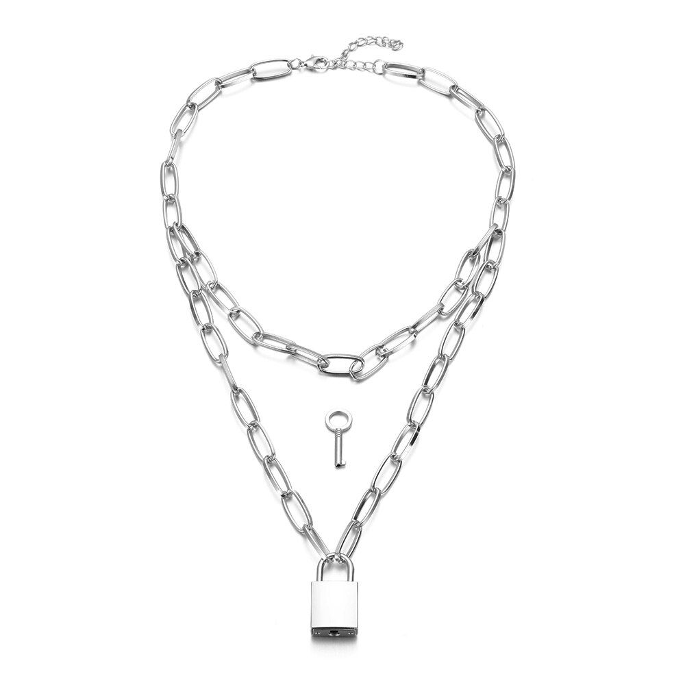 1Pc Blade Shaped Men Women Necklace Stainless Steel Hip Hop Punk Street Unique Chocker Padlock Pendant Jewelry Accessories