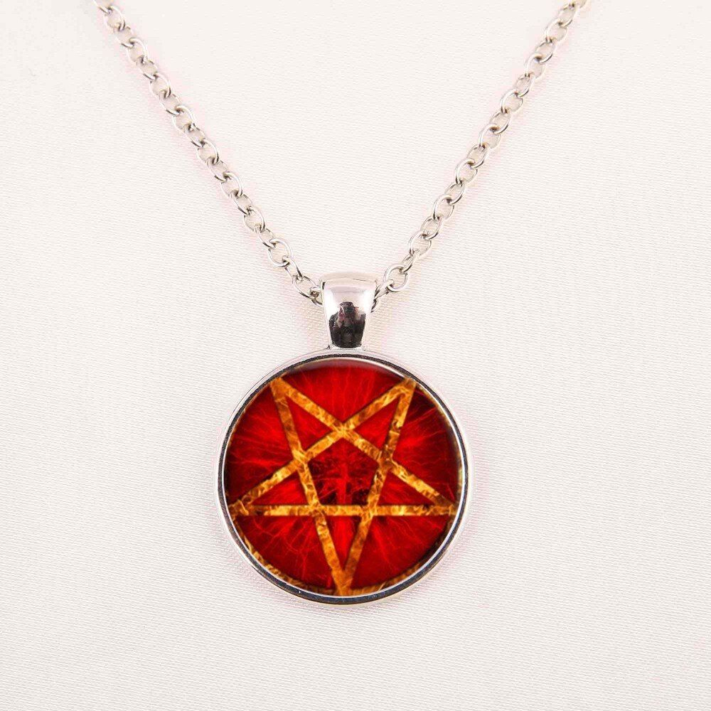 Satanism Pendant Necklace Sigil of Leviathan Baphomet Necklace Fashion Chain Mens Womens Glass Pendant Men Jewelry