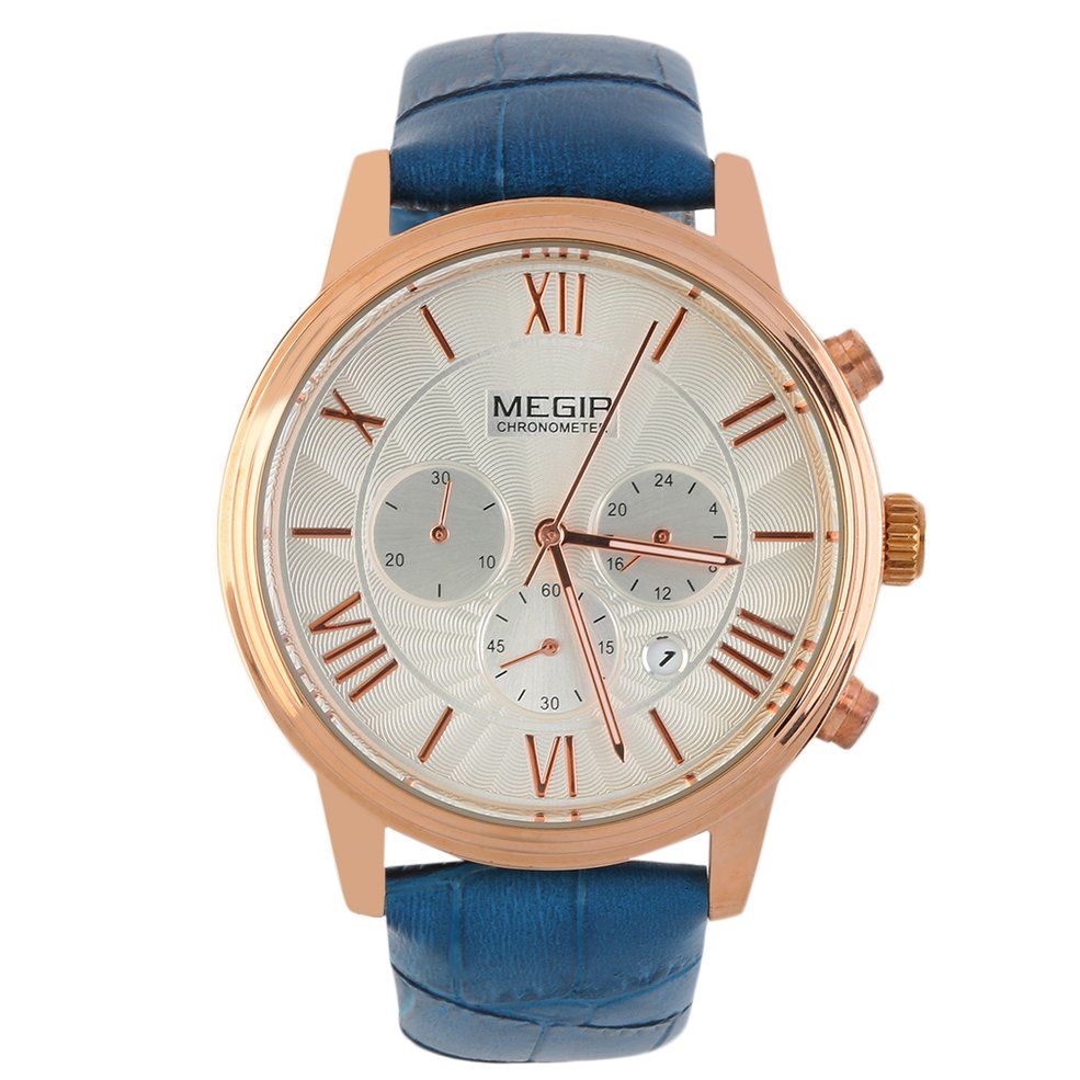 MEGIR ML2012 Luxury Men's Watch Leather Band Quartz Wristwatch Date Display - As picture shows