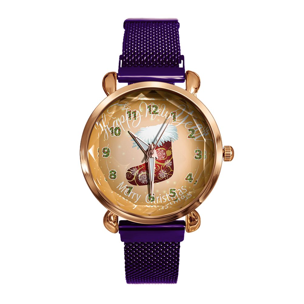 Lady Merry Christmas Quartz Watch Socks Happy New Year Mesh Alloy Band og Wristwatch