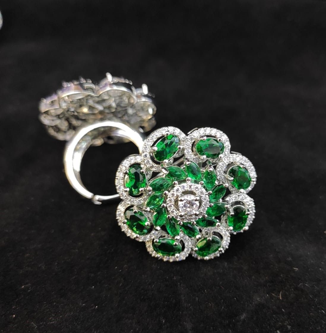 Free size green color ladies diamond cut finger-ring Indian party wear, gifted, wedding wear new design for women