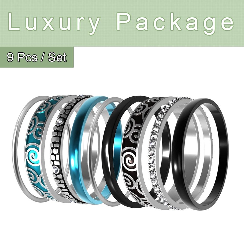 Floya Love Wedding Band Ring Set Women Stainless Steel Ring Layers Vintage Interchangeable Accessories Ring Femme