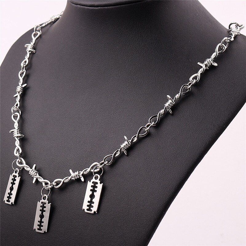Punk Heart Pentagram Necklace for Women Double Lock HIP HOP Choker Necklace Harajuku Chain Silver Color Collares Gift