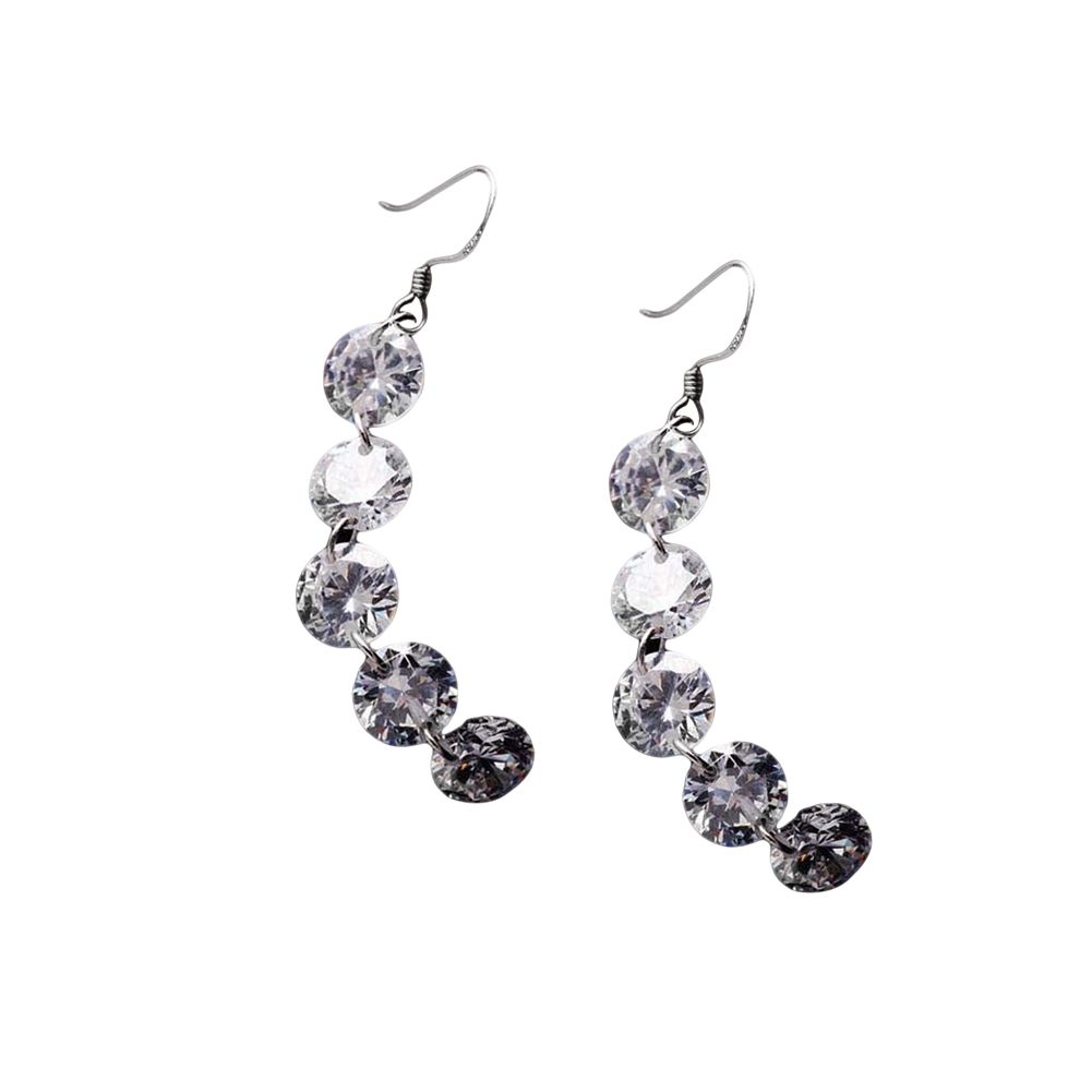 Fashion Five Zircons Long Drop Hook Earrings Charming Women Bride Jewelry Gift
