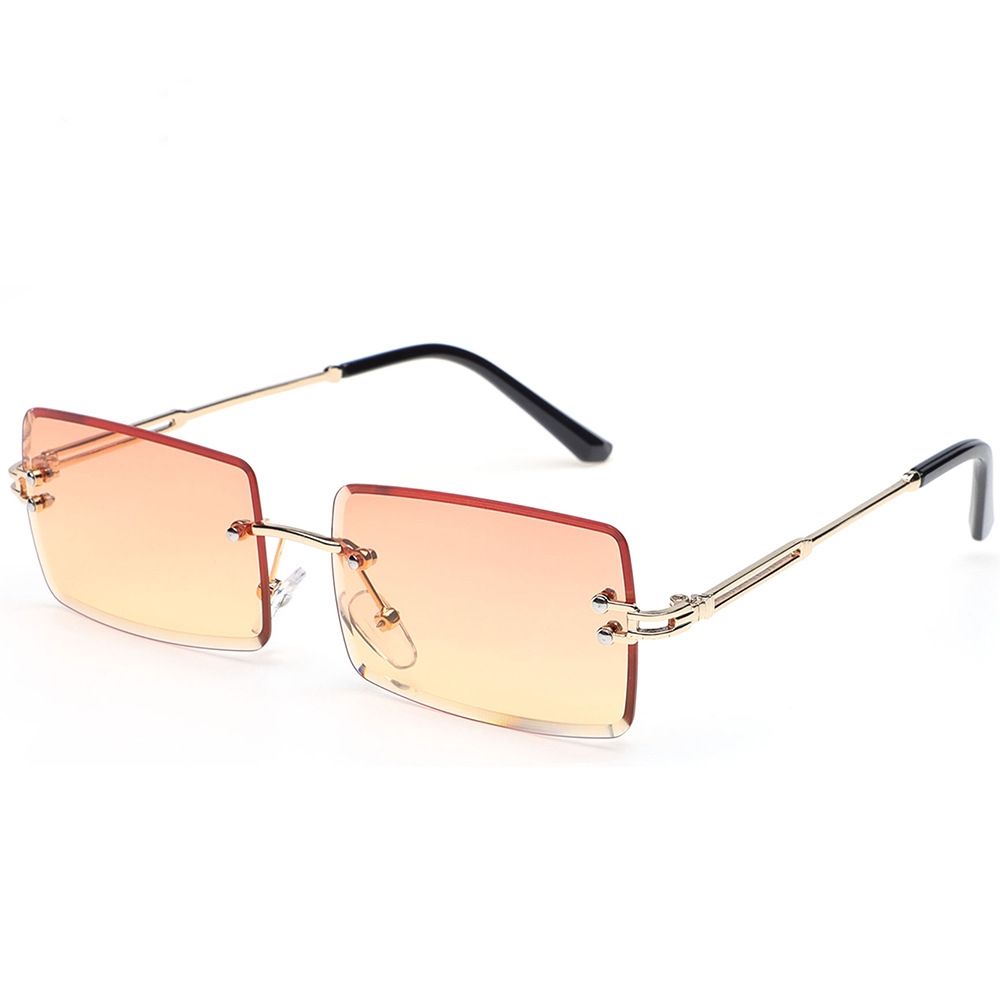 orange color rimless square metal sunglass form men and women