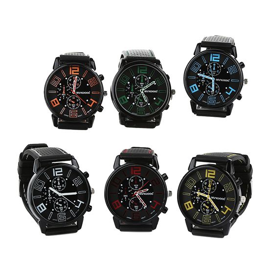 OIMG Men Casual Quartz Analog Silicone Band Stainless Steel Round Sports Wrist Watch