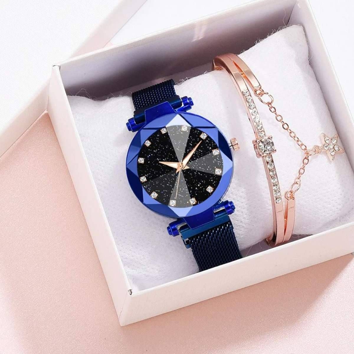 Ladies Quartz Watch Starry Sky Wrist Watch Female Magnet Wristwatch - Watch For Women