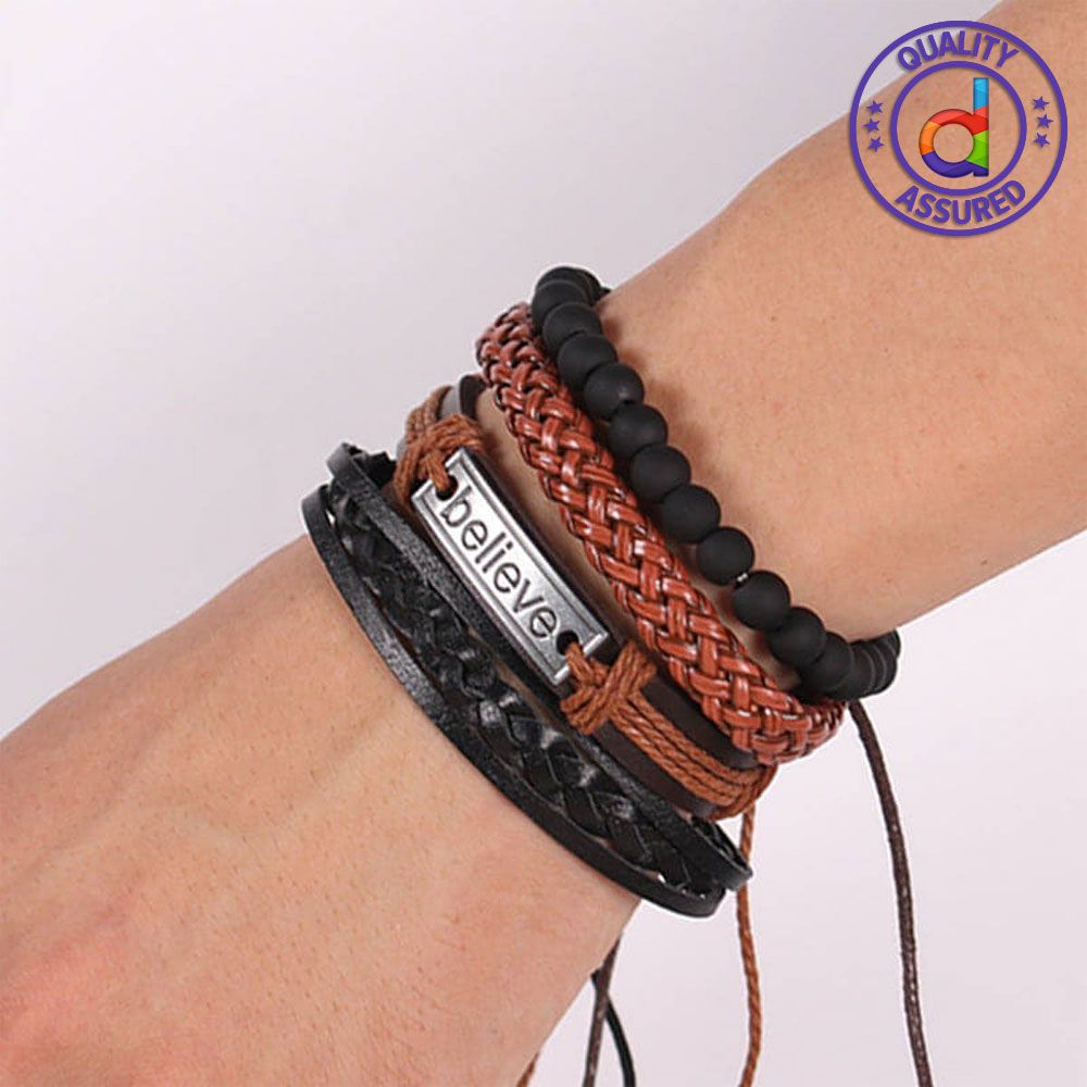 Multilayer Leather Bracelet for Men 5Pcs/ Set Bracelets Leaf Feather Vintage Men Woman Fashion Wristband Gifts