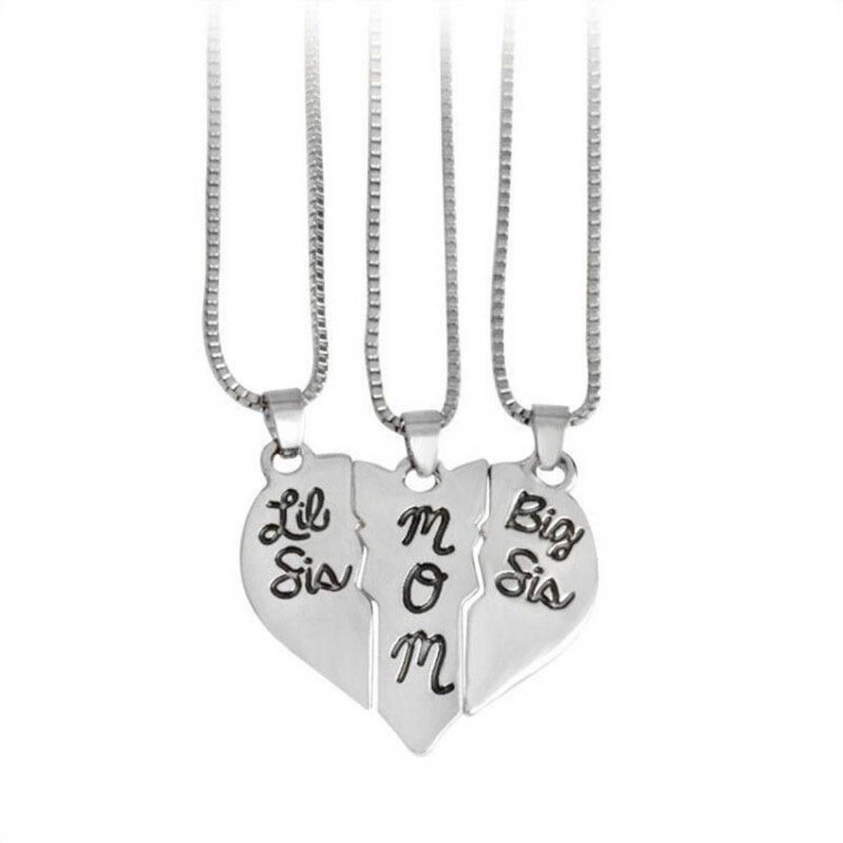 3 Pcs/Set Necklaces Alloy Matching Big/Little Sister Mom Split Necklace Mother Day Gift