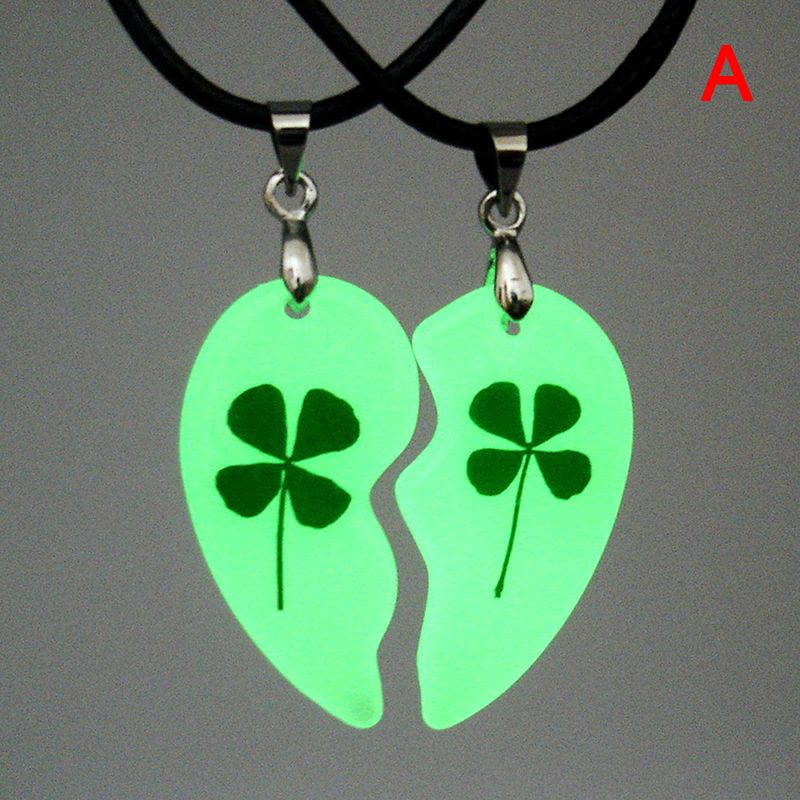 Fashion Clover Luminous Couple Necklaces 2 Pcs Heart Shape Pendant Jewelry Gift