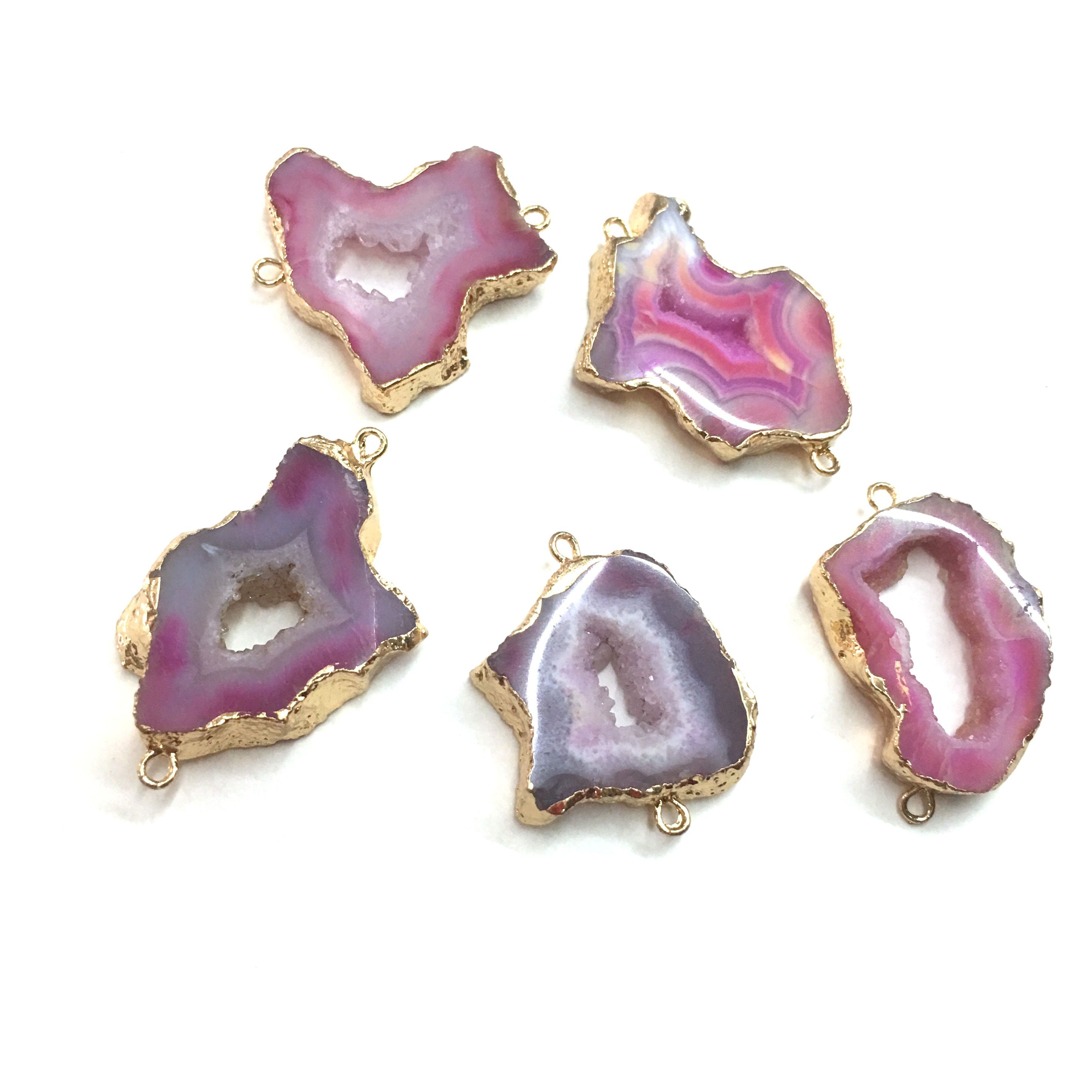 Natural Stone slice Agates Pendants Double hole connector for Jewelry Making DIY Necklaces Accessorie Size 20x30mm-26x38mm(null)