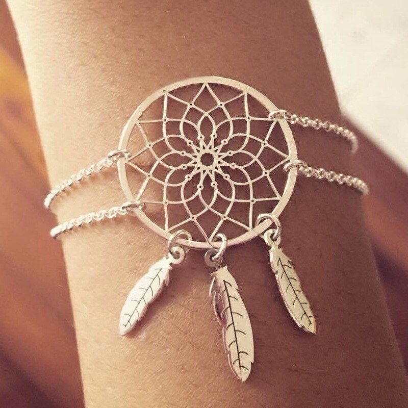 HOT Silvery Color Zircon Dreamcatcher Feather Pretty Bracelet Fine Jewelry For Women Girls Party Birthday Accessories Gift