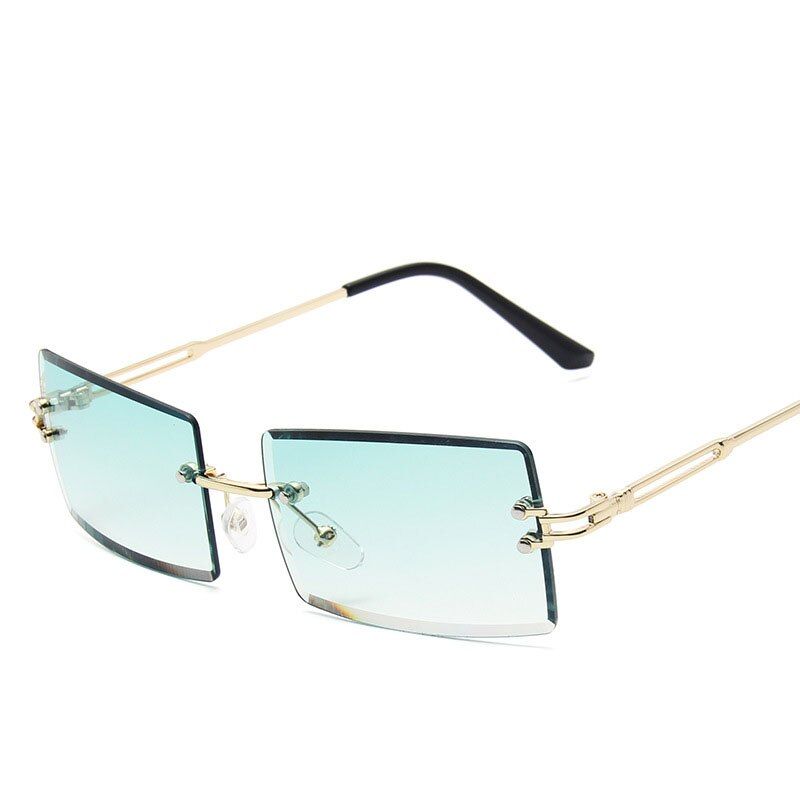 GoldDoubleGreenRBRARE Rimless Square Sunglasses Women High Quality Gradient Sunglasses Women Luxury Brand Sun Glasses Oculos De Sol Feminino