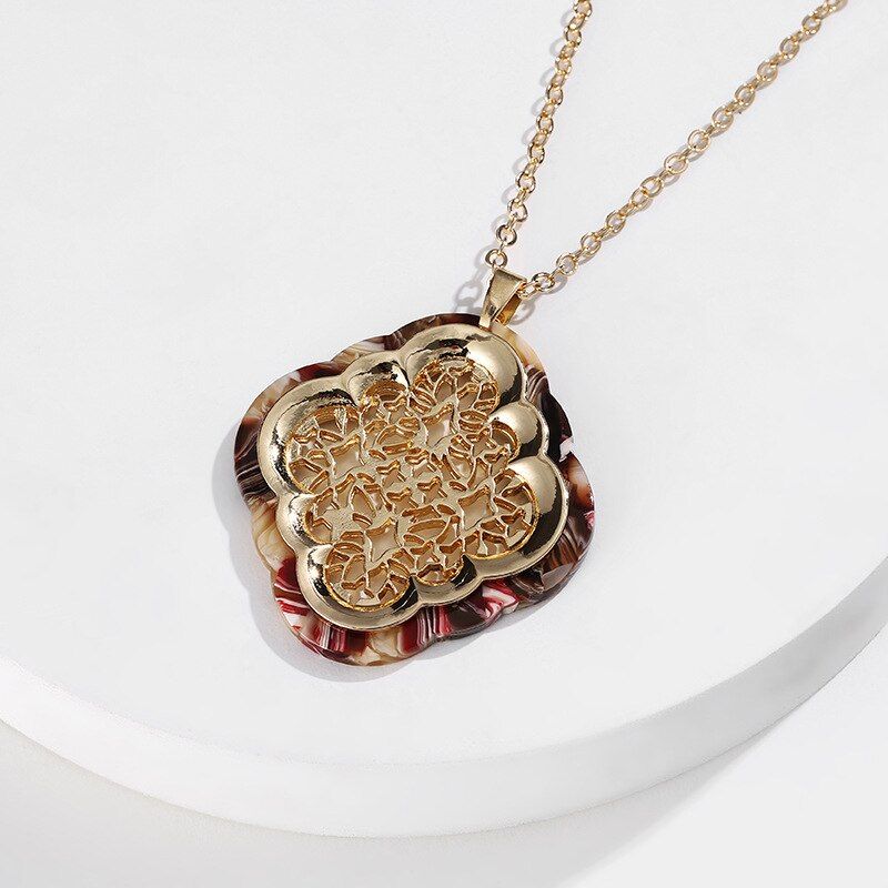 New Fashion Tortoiseshell Acrylic Resin Alloy Pendant Necklace for Women Bohemian Female Long Chain Trend 2020 Jewelry Brincos