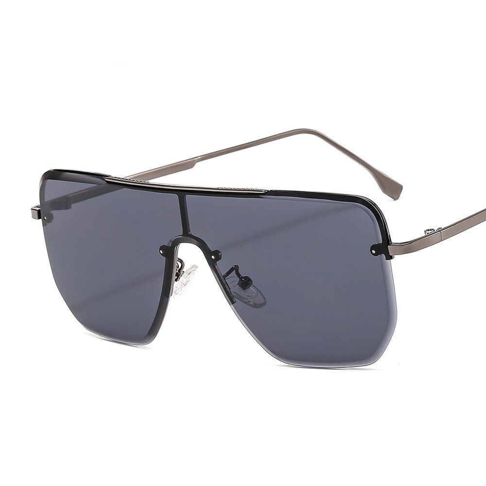 C1Gun-Gray46508 Oversized Rimless Half-frame Trimming One Lens Sunglasses Men Women Fashion Shades UV400 Vintage Glasses