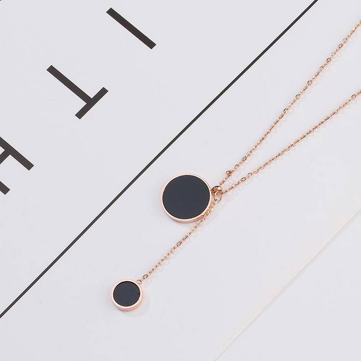 YUN RUO Rose Gold Silver Color Black Round Pendant Necklace Choker Woman Gift Titanium Steel Jewelry Never Fade Drop Shipping