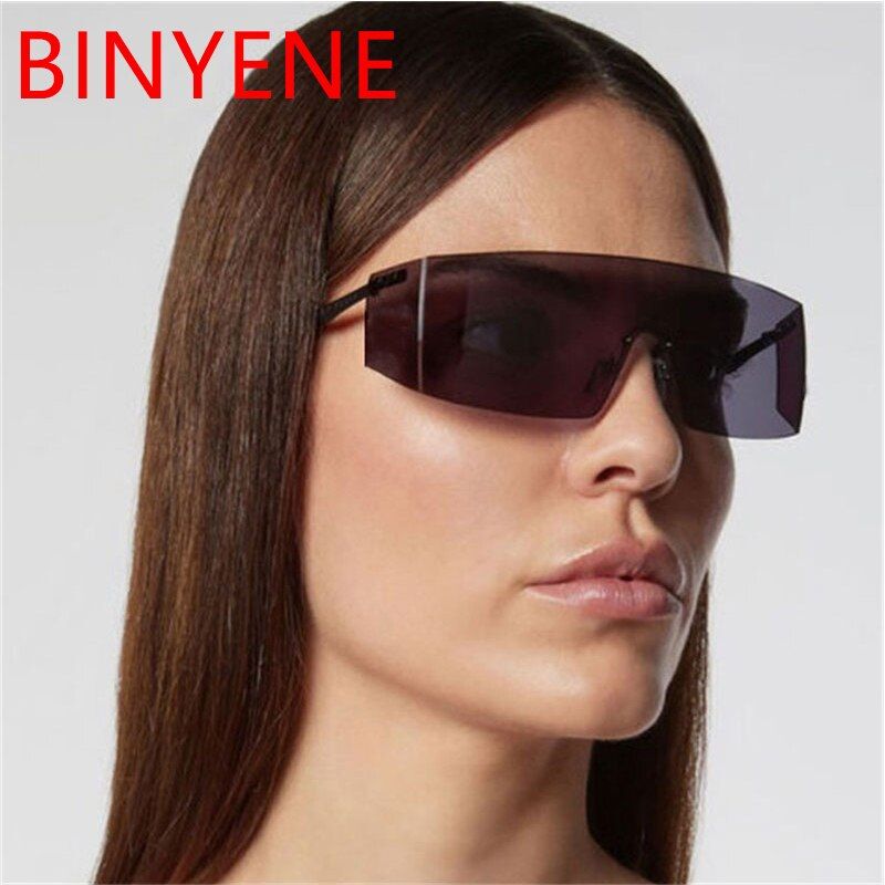 black grayfashion Oversized Sunglasses Men Women 2020 designer retro mirror frameless Conjoined driving glasses UV400 Oculos de sol