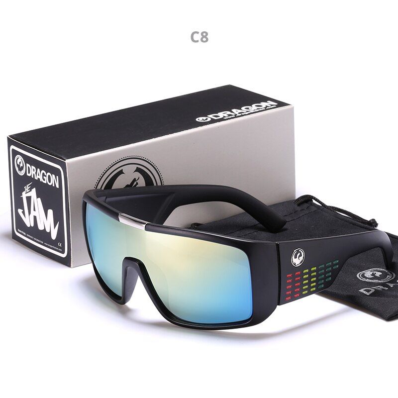 C8Only SunglassesDragon Windproof Shield Frame Reflective Coating Sunglasses Men Sport Goggle Eyewear Women Over sized UV400 mirror With Case