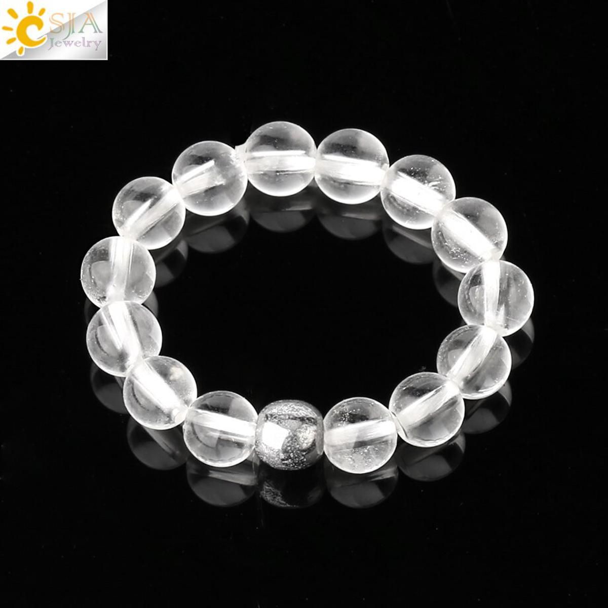 OIMG Csja Natural Stone Beads Rings 4Mm Crystal Round Strand Finger Ring Handmade Creative Band Ring Women Men Party Jewelry 1Pc G357
