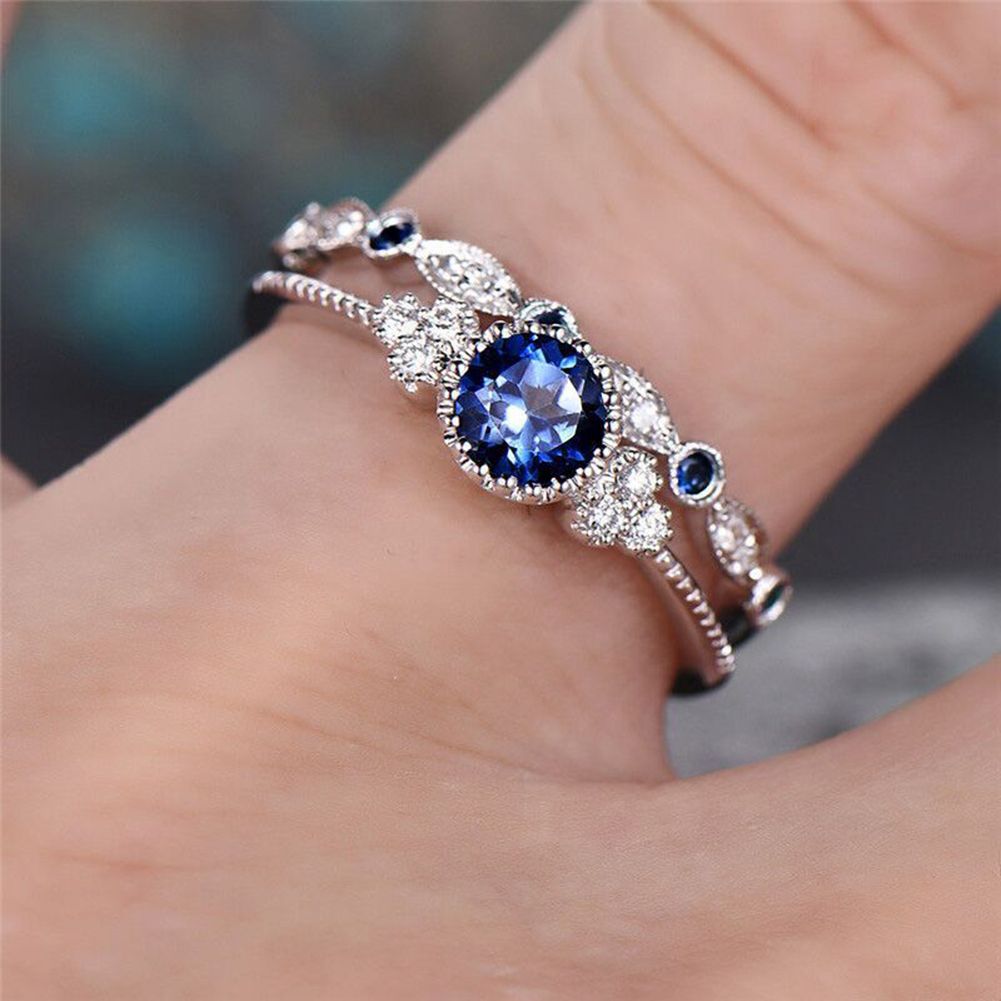 2Pcs/Set Engagement Wedding Women Rhinestone Inlaid Stacking Finger Ring Jewelry