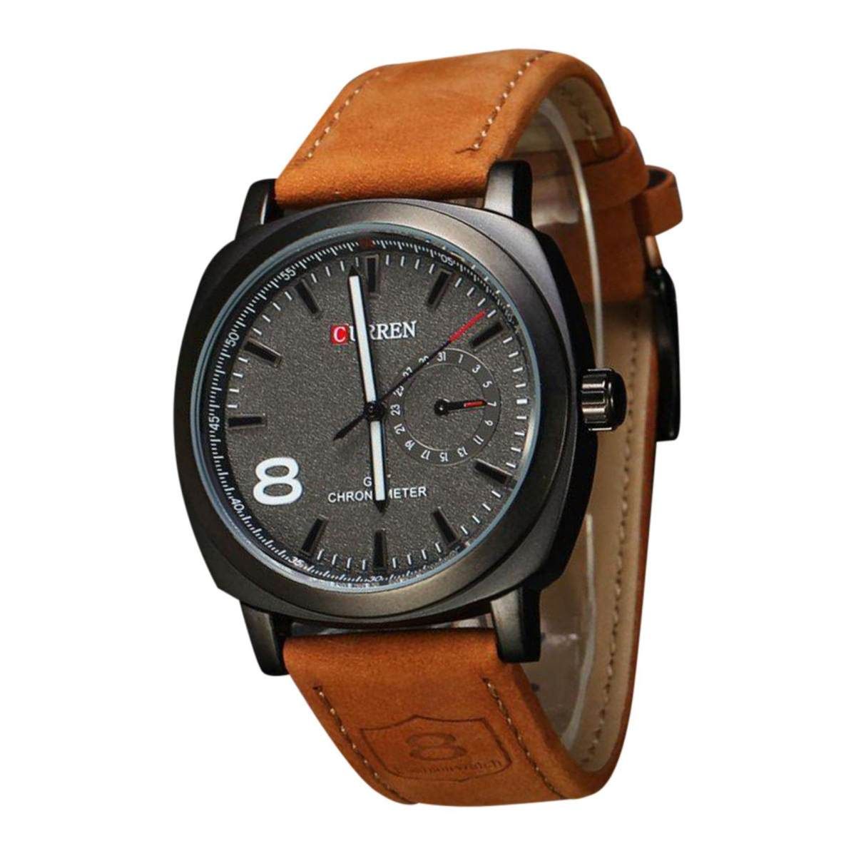 PU Leather Wrist Watch For Men - Brown