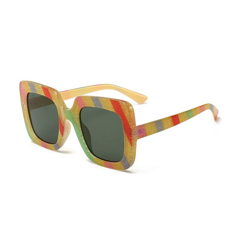 Yellow RedLuxury Brand Sunglasses Women Shiny Striped Square Frame Fashion Trend Ladies Sun Glasses Vintage Female okulary oculos feminino
