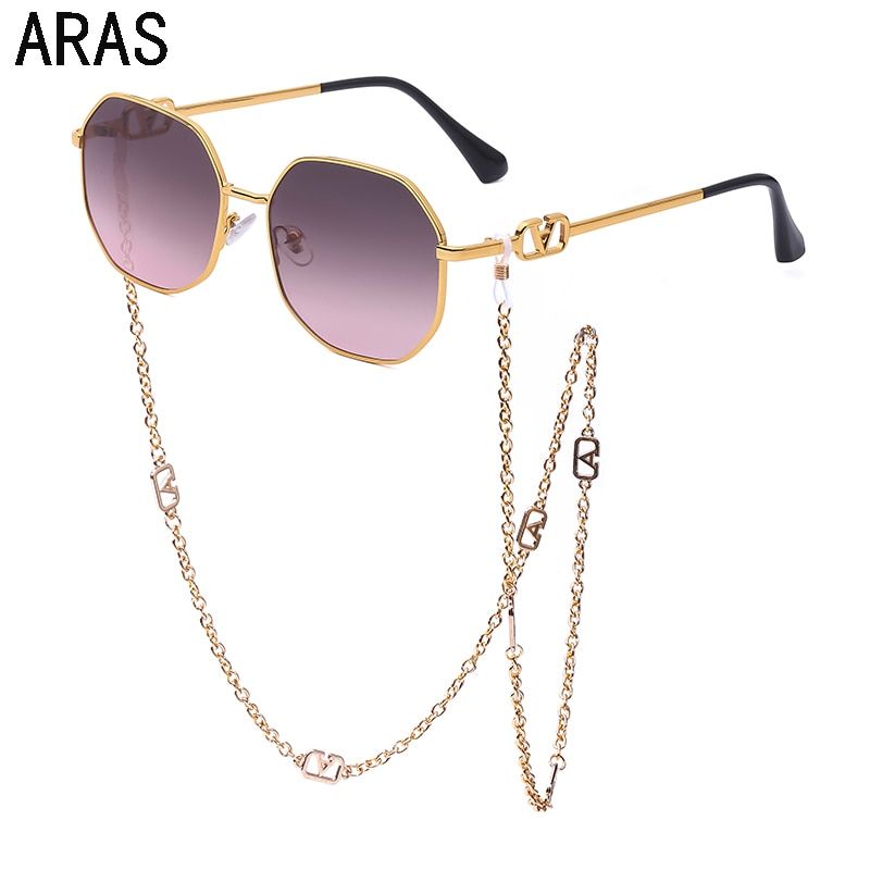 Fashion Unique Polygon With Chain Sunglasses Women Stylish Retro Classic SunGlasses Ladies Luxury Brand Designer Eyewear Brillen
