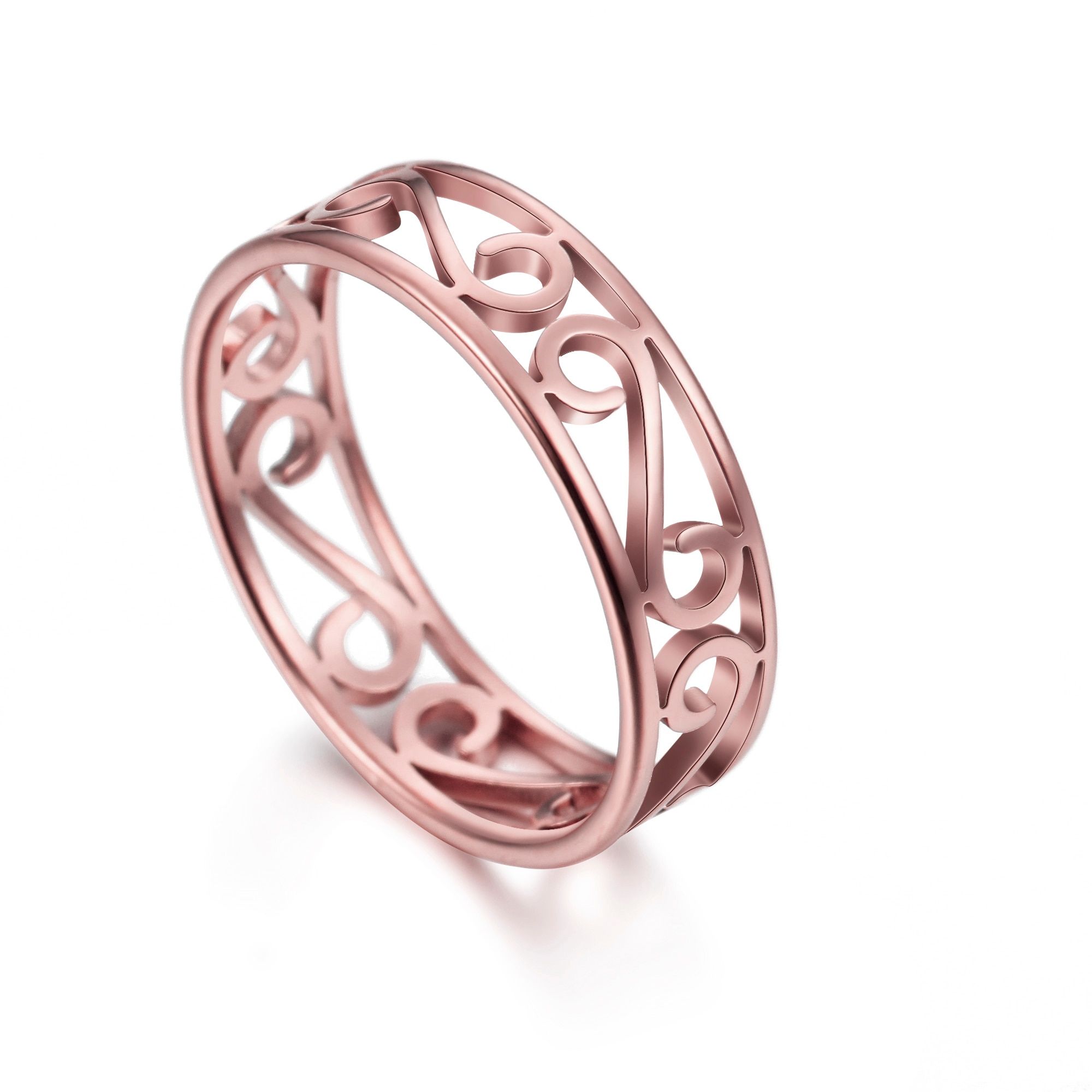 Teamer Stainless Steel Filigree Rings for Women Rose Gold Color Fashion Jewelry Ethnic Mandala Leaf Engagement Finger Ring