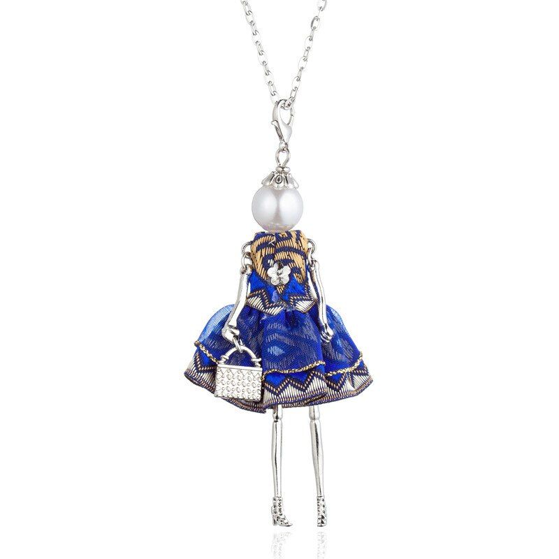 Multicolor princess Dress Cat Doll Girl Rhinestone Pendant Necklace Women Statement Chain Necklaces & Pendants For Women gift