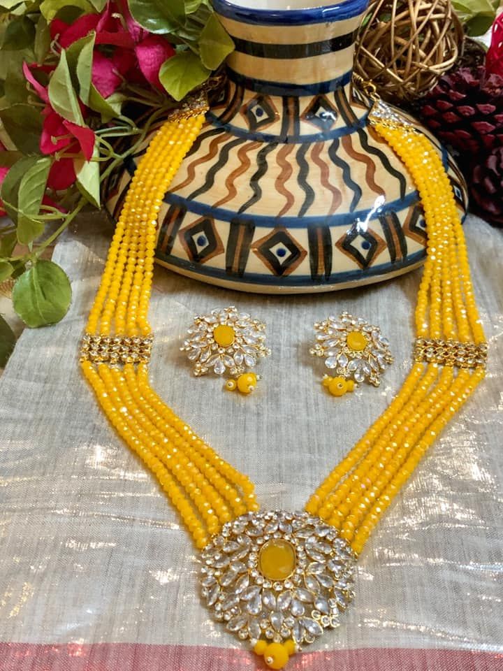 Yellow Necklace Set for Women With Earring