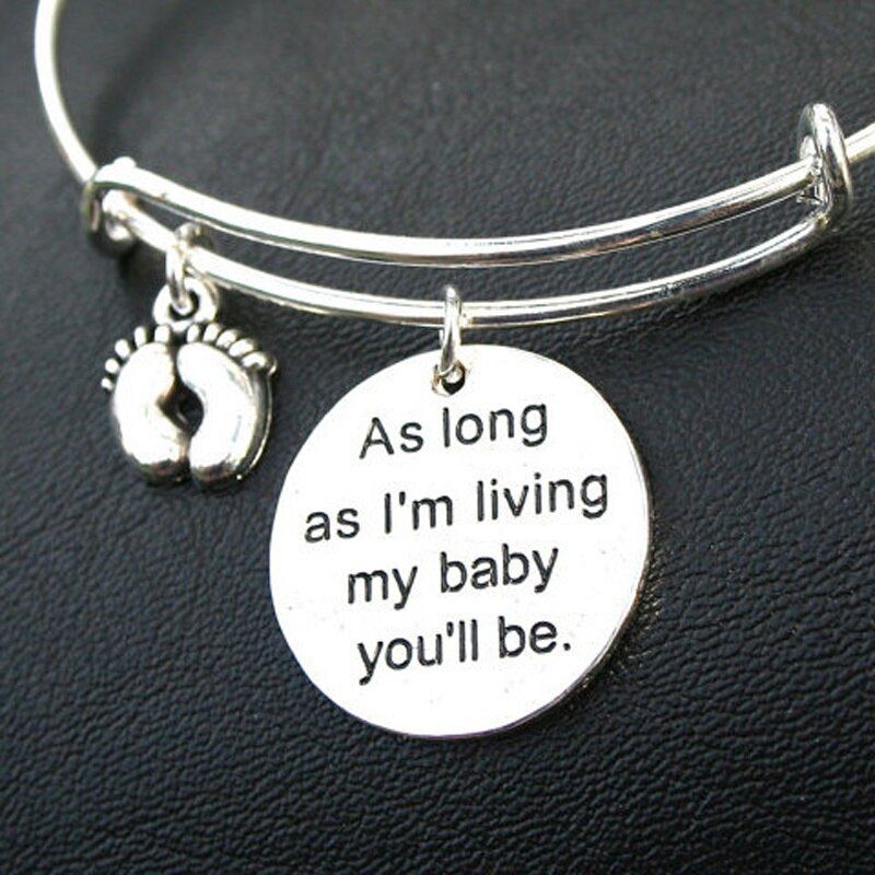 " As Long As I'm Living My Baby You'll Be " Engraved Charm Bangles Bracelet , Mom Gift