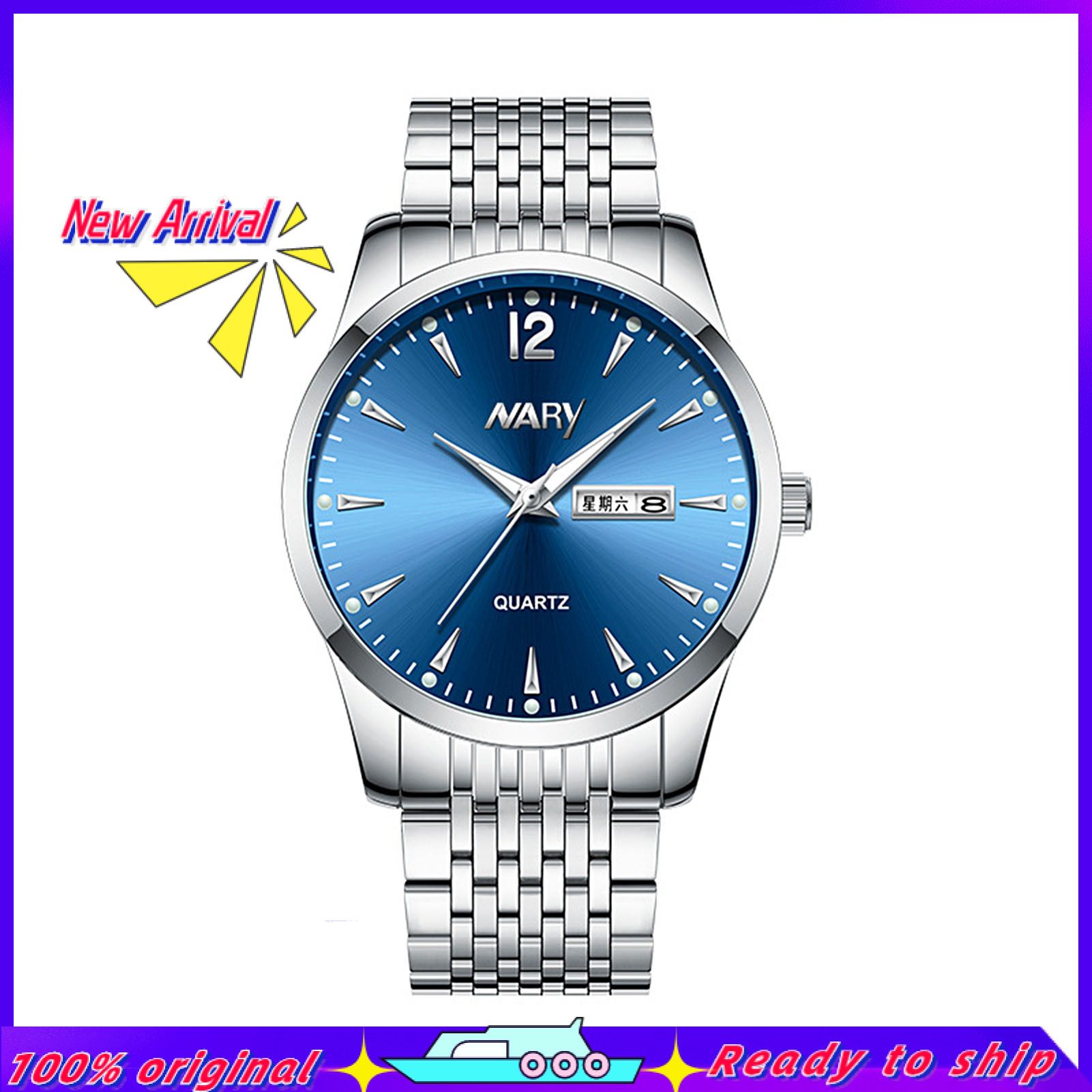 6139 Men Watch Dual Calendar Luminous Stainless Steel Thin 3D Quartz Wristwatch for Businiess
