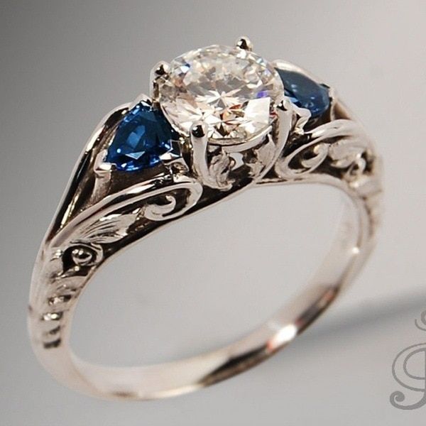 Fashion White Stone Vintage blue stone Ring Geometric Round Ring for Women Wedding Anniversary Engagement Jewelry Ring