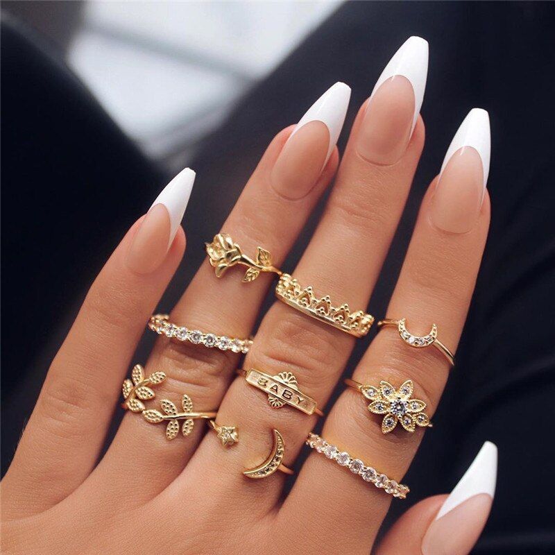 9Pcs/Set Gothic Metal Knuckle Rings For Women Irregular Geometric Ring Vintage Women Party Jewelry Gift