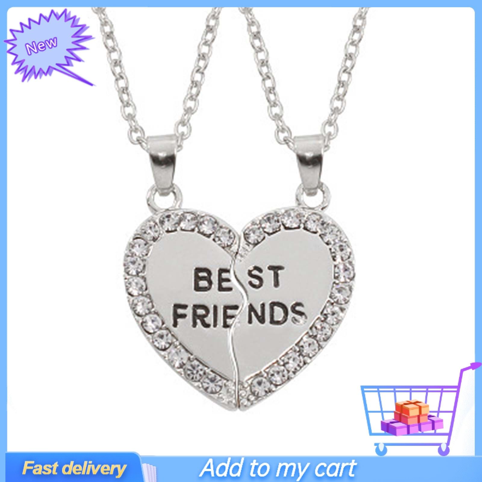 2Pcs Shining Rhinestone Friendship Necklaces Gift BEST FRIENDS Heart Pendant Necklaces Jewelry Accessory